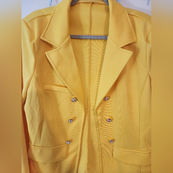 Women's Sunshine Yellow Double-Breasted Open Front Blazer Unlined 1X Brights - Picture 5 of 11